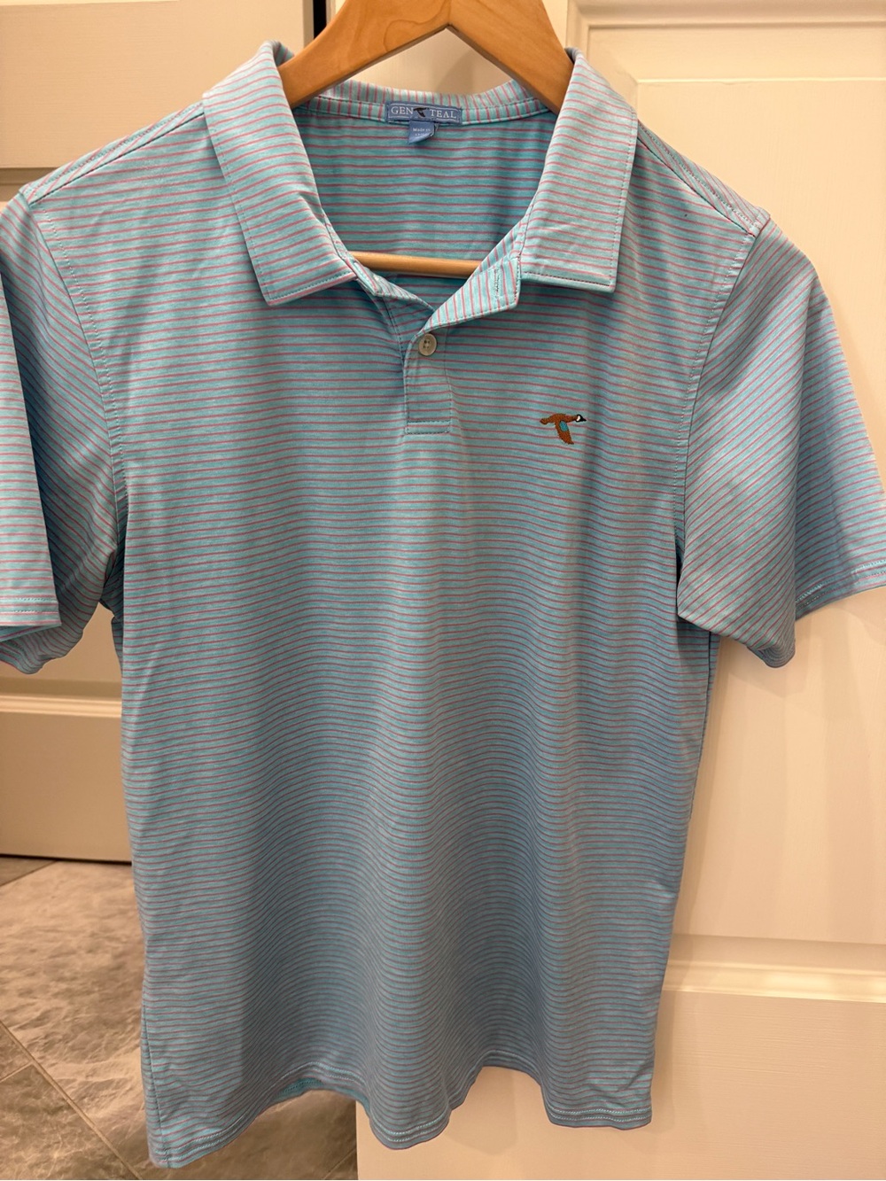 's Light Blue Striped Polo - Embroidered Chest Logo